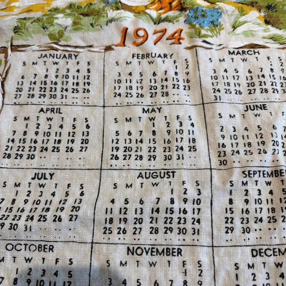 Vtg 1974 Covered Bridge Linen Tea Towel